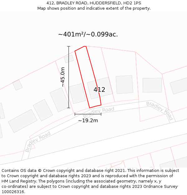 412, BRADLEY ROAD, HUDDERSFIELD, HD2 1PS: Plot and title map