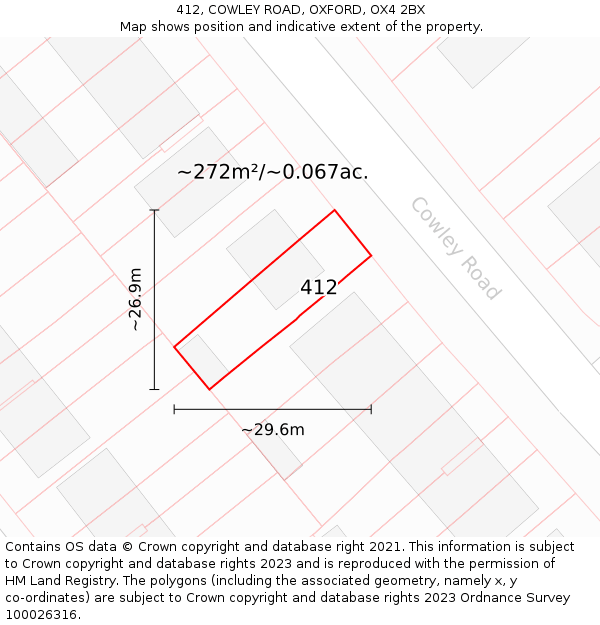 412, COWLEY ROAD, OXFORD, OX4 2BX: Plot and title map