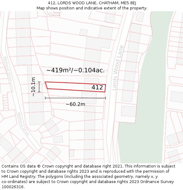 412, LORDS WOOD LANE, CHATHAM, ME5 8EJ: Plot and title map