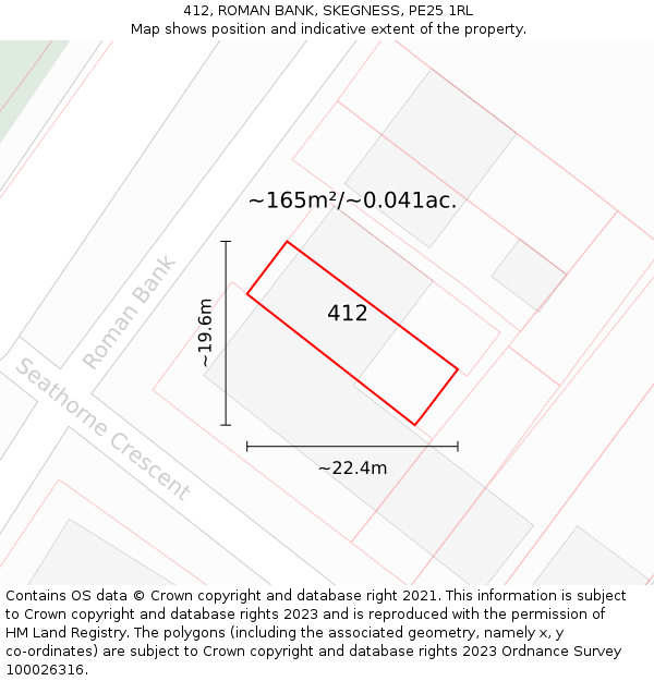 412, ROMAN BANK, SKEGNESS, PE25 1RL: Plot and title map