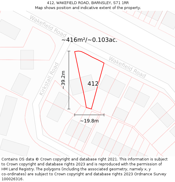 412, WAKEFIELD ROAD, BARNSLEY, S71 1RR: Plot and title map