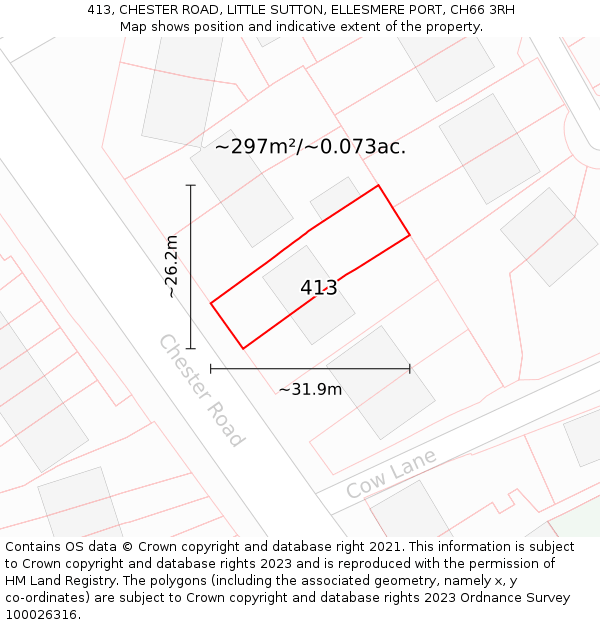 413, CHESTER ROAD, LITTLE SUTTON, ELLESMERE PORT, CH66 3RH: Plot and title map