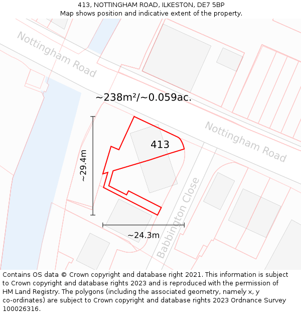 413, NOTTINGHAM ROAD, ILKESTON, DE7 5BP: Plot and title map