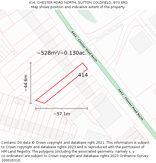 414, CHESTER ROAD NORTH, SUTTON COLDFIELD, B73 6RG: Plot and title map