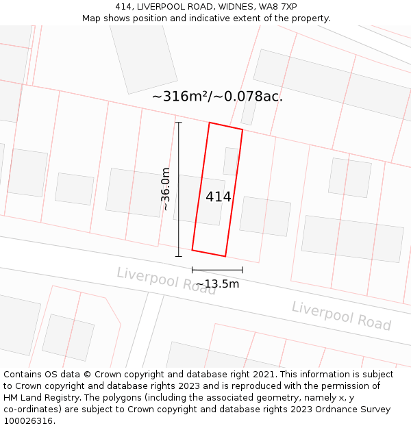 414, LIVERPOOL ROAD, WIDNES, WA8 7XP: Plot and title map