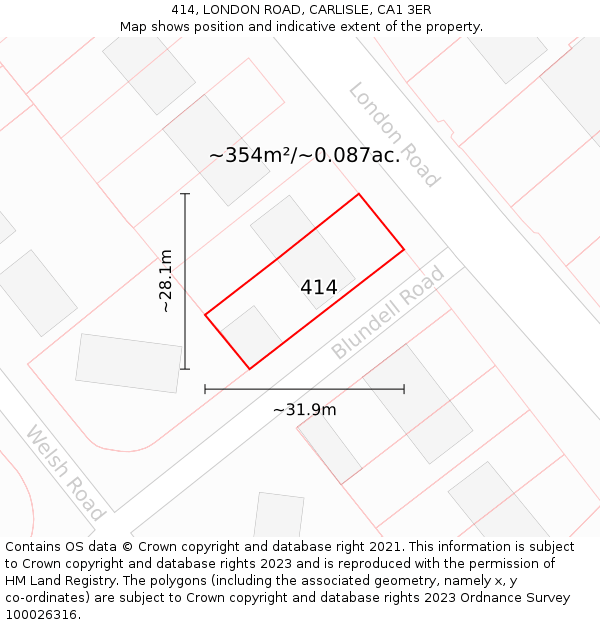 414, LONDON ROAD, CARLISLE, CA1 3ER: Plot and title map