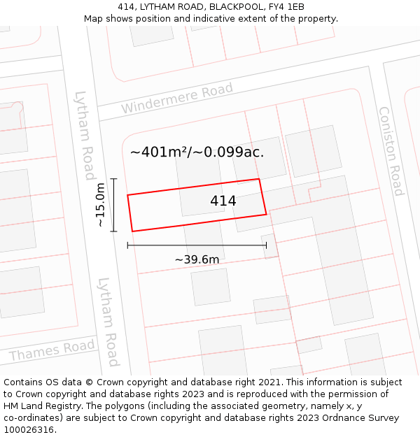 414, LYTHAM ROAD, BLACKPOOL, FY4 1EB: Plot and title map