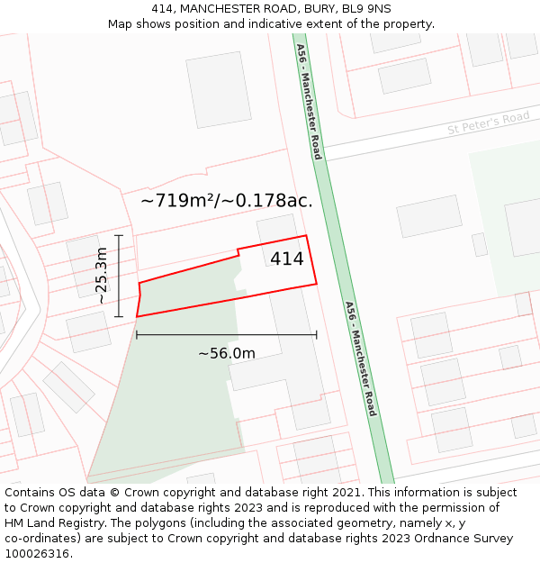 414, MANCHESTER ROAD, BURY, BL9 9NS: Plot and title map