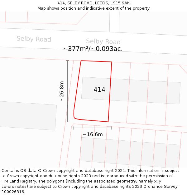 414, SELBY ROAD, LEEDS, LS15 9AN: Plot and title map