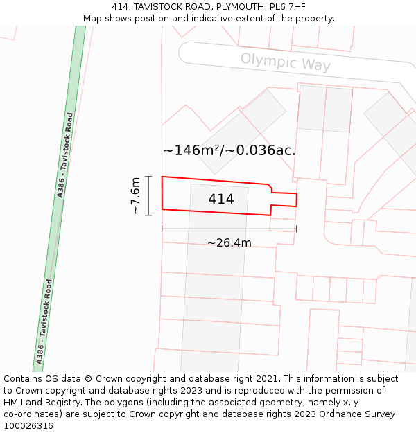 414, TAVISTOCK ROAD, PLYMOUTH, PL6 7HF: Plot and title map