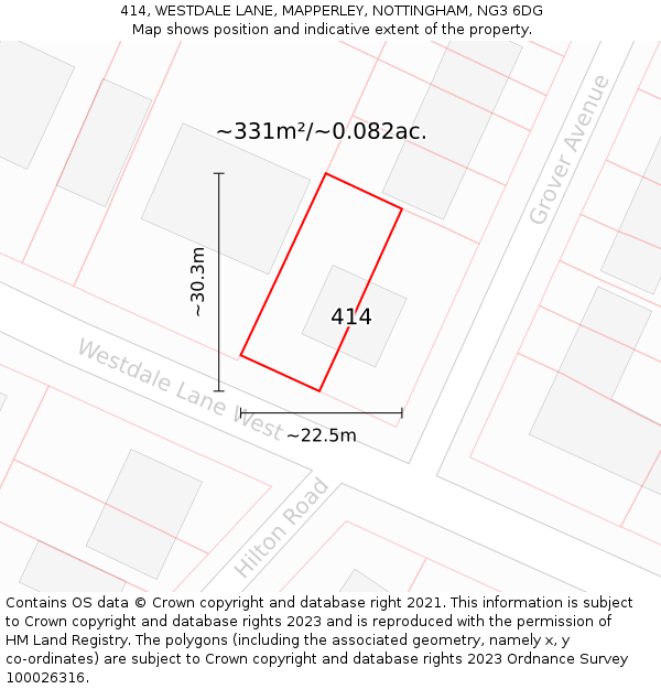 414, WESTDALE LANE, MAPPERLEY, NOTTINGHAM, NG3 6DG: Plot and title map