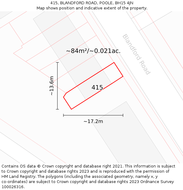 415, BLANDFORD ROAD, POOLE, BH15 4JN: Plot and title map