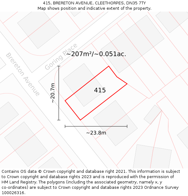 415, BRERETON AVENUE, CLEETHORPES, DN35 7TY: Plot and title map