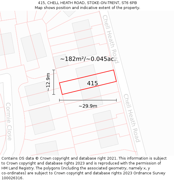 415, CHELL HEATH ROAD, STOKE-ON-TRENT, ST6 6PB: Plot and title map
