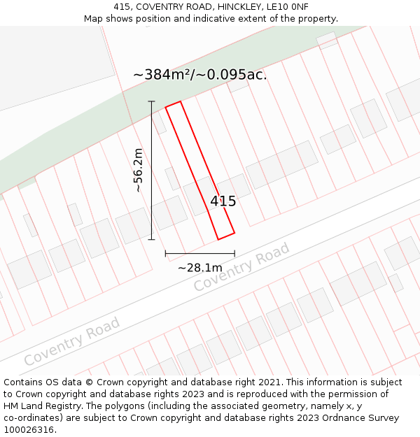 415, COVENTRY ROAD, HINCKLEY, LE10 0NF: Plot and title map