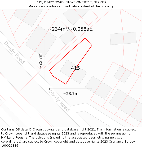 415, DIVIDY ROAD, STOKE-ON-TRENT, ST2 0BP: Plot and title map