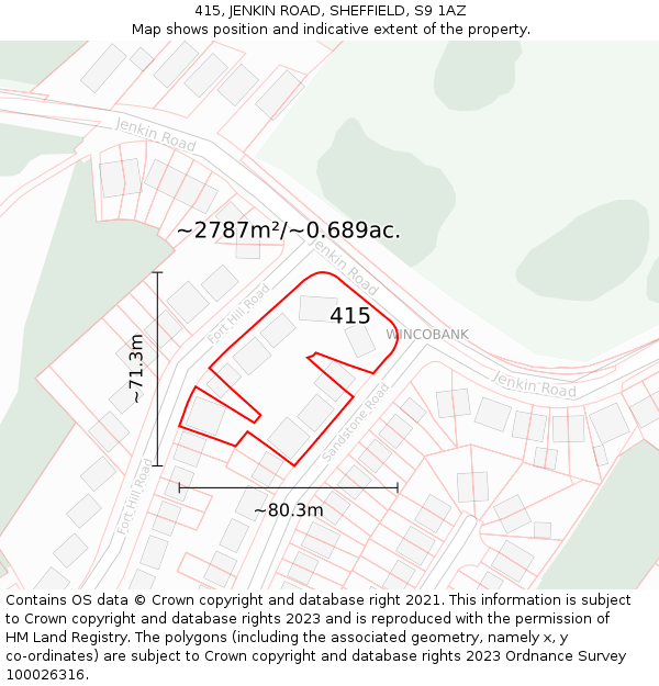 415, JENKIN ROAD, SHEFFIELD, S9 1AZ: Plot and title map