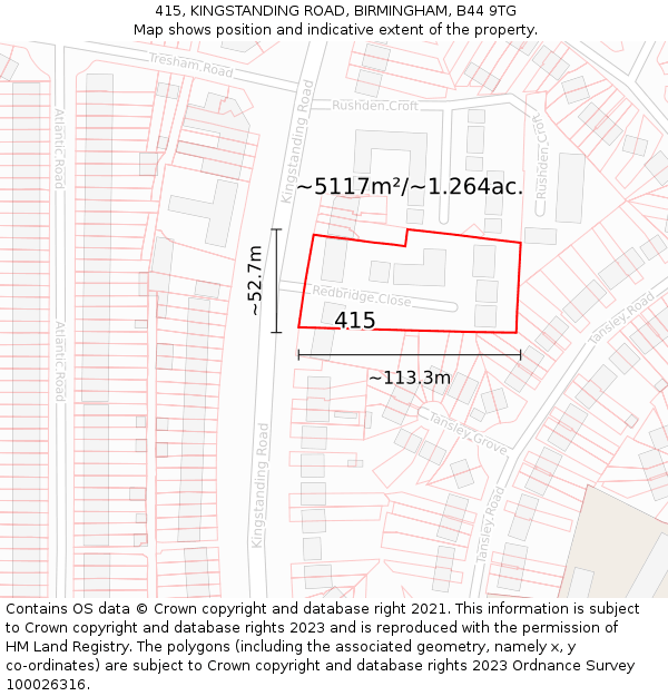 415, KINGSTANDING ROAD, BIRMINGHAM, B44 9TG: Plot and title map