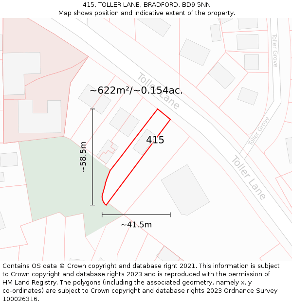 415, TOLLER LANE, BRADFORD, BD9 5NN: Plot and title map