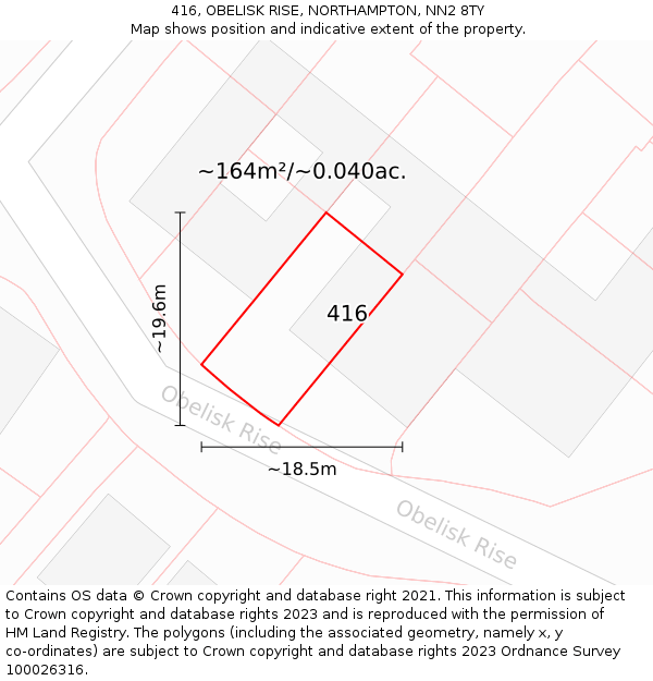 416, OBELISK RISE, NORTHAMPTON, NN2 8TY: Plot and title map