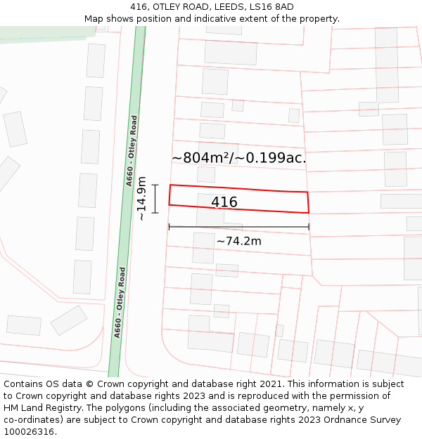 416, OTLEY ROAD, LEEDS, LS16 8AD: Plot and title map