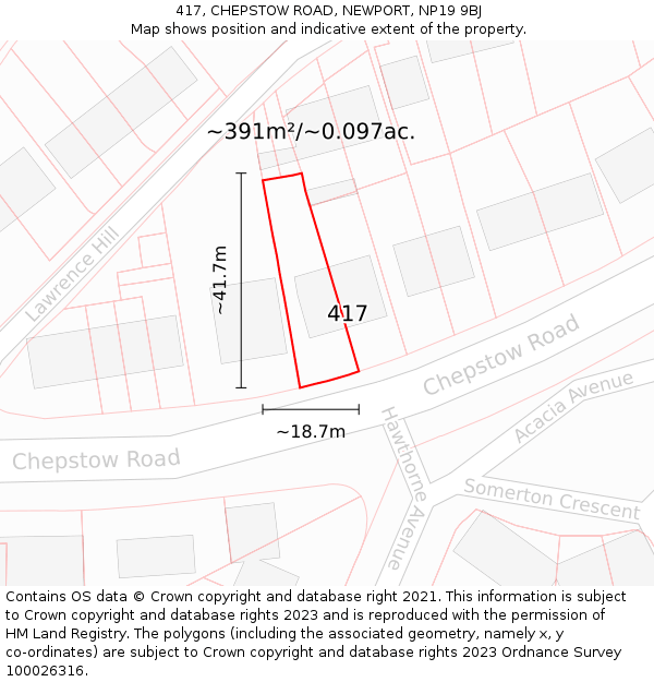 417, CHEPSTOW ROAD, NEWPORT, NP19 9BJ: Plot and title map