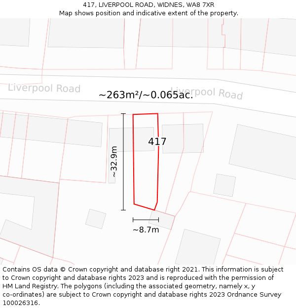 417, LIVERPOOL ROAD, WIDNES, WA8 7XR: Plot and title map