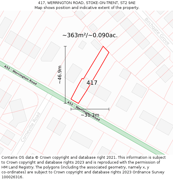 417, WERRINGTON ROAD, STOKE-ON-TRENT, ST2 9AE: Plot and title map