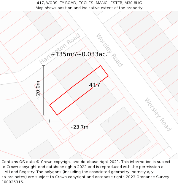 417, WORSLEY ROAD, ECCLES, MANCHESTER, M30 8HG: Plot and title map