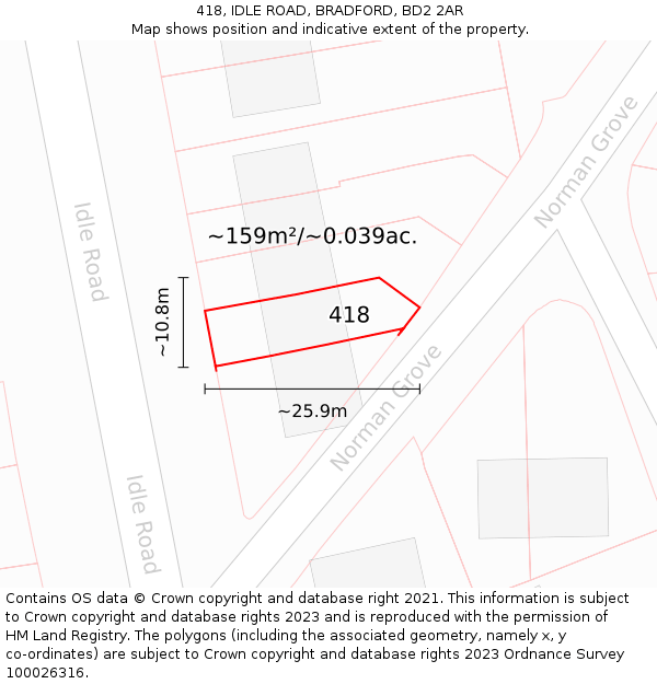 418, IDLE ROAD, BRADFORD, BD2 2AR: Plot and title map