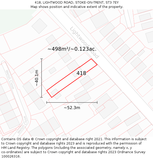 418, LIGHTWOOD ROAD, STOKE-ON-TRENT, ST3 7EY: Plot and title map