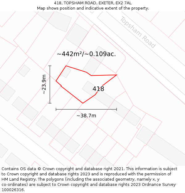 418, TOPSHAM ROAD, EXETER, EX2 7AL: Plot and title map