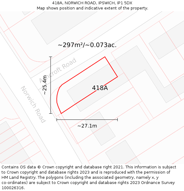 418A, NORWICH ROAD, IPSWICH, IP1 5DX: Plot and title map