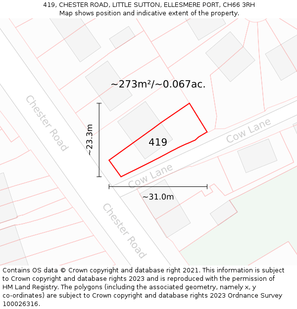 419, CHESTER ROAD, LITTLE SUTTON, ELLESMERE PORT, CH66 3RH: Plot and title map