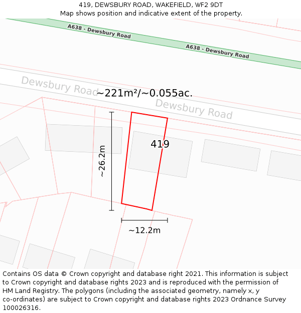 419, DEWSBURY ROAD, WAKEFIELD, WF2 9DT: Plot and title map