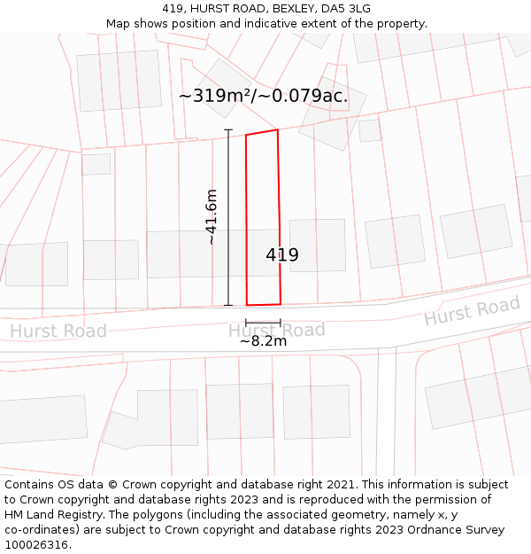 419, HURST ROAD, BEXLEY, DA5 3LG: Plot and title map