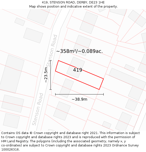 419, STENSON ROAD, DERBY, DE23 1HE: Plot and title map