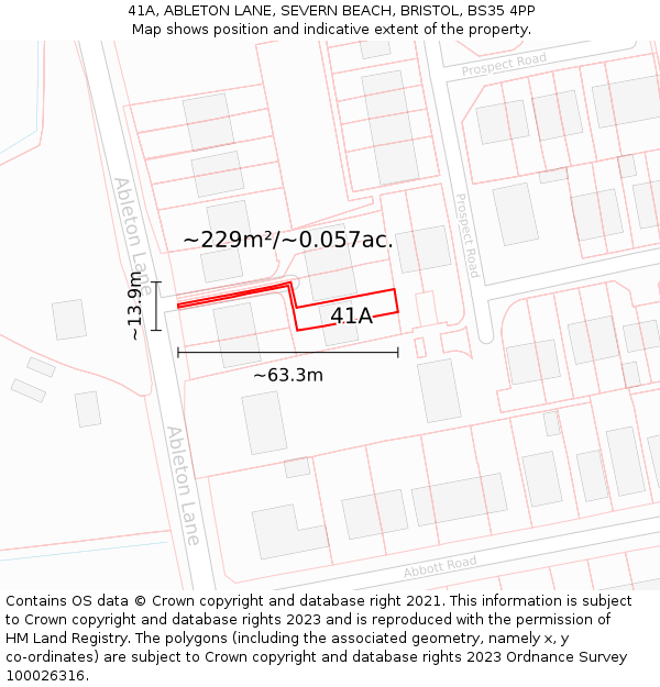 41A, ABLETON LANE, SEVERN BEACH, BRISTOL, BS35 4PP: Plot and title map