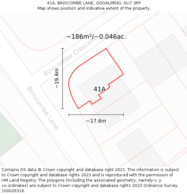 41A, BINSCOMBE LANE, GODALMING, GU7 3PP: Plot and title map