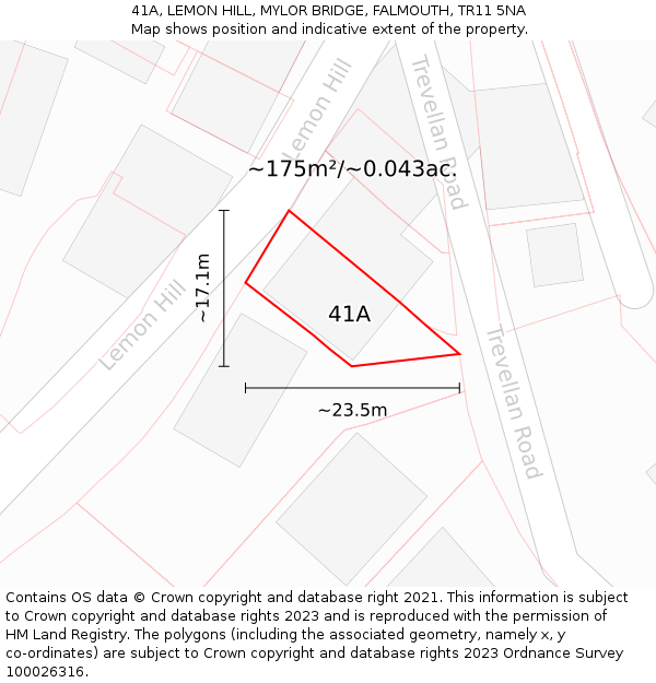 41A, LEMON HILL, MYLOR BRIDGE, FALMOUTH, TR11 5NA: Plot and title map