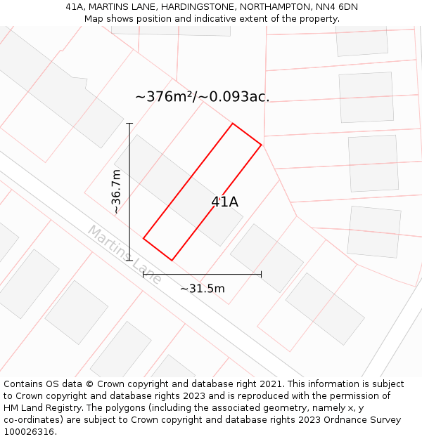 41A, MARTINS LANE, HARDINGSTONE, NORTHAMPTON, NN4 6DN: Plot and title map