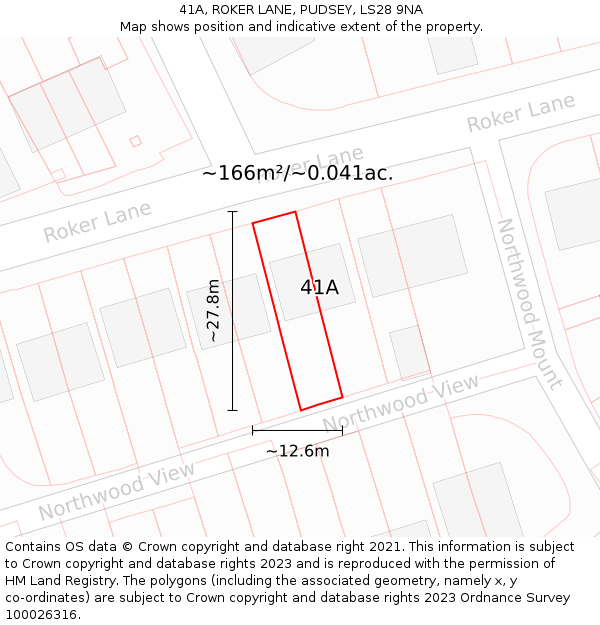 41A, ROKER LANE, PUDSEY, LS28 9NA: Plot and title map