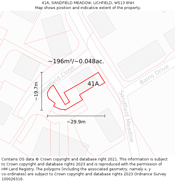 41A, SANDFIELD MEADOW, LICHFIELD, WS13 6NH: Plot and title map