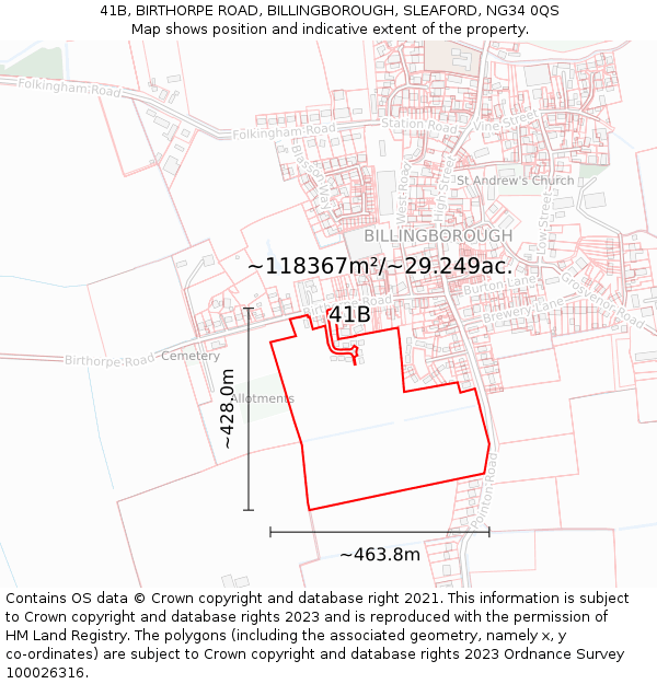 41B, BIRTHORPE ROAD, BILLINGBOROUGH, SLEAFORD, NG34 0QS: Plot and title map