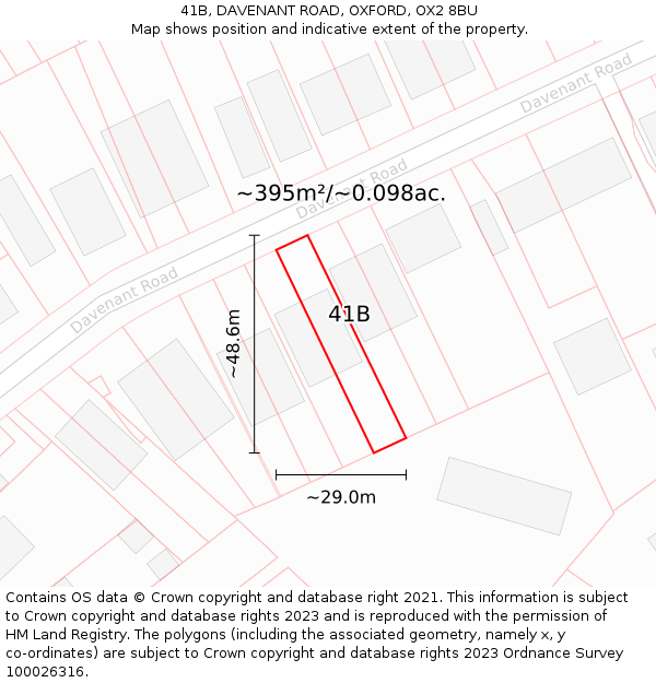 41B, DAVENANT ROAD, OXFORD, OX2 8BU: Plot and title map