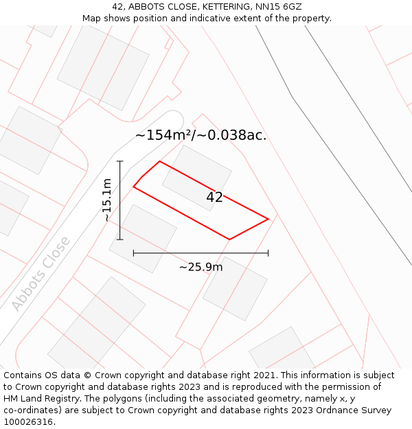 42, ABBOTS CLOSE, KETTERING, NN15 6GZ: Plot and title map