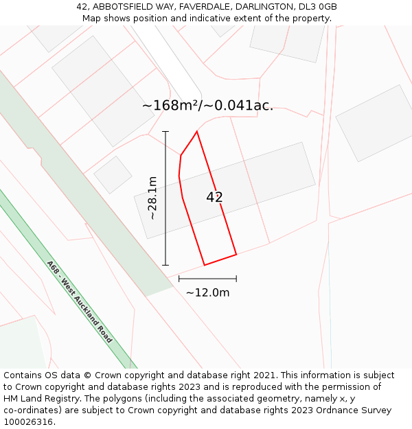 42, ABBOTSFIELD WAY, FAVERDALE, DARLINGTON, DL3 0GB: Plot and title map