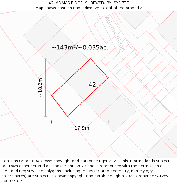 42, ADAMS RIDGE, SHREWSBURY, SY3 7TZ: Plot and title map