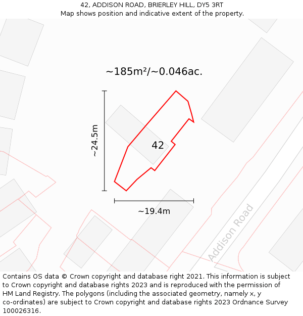 42, ADDISON ROAD, BRIERLEY HILL, DY5 3RT: Plot and title map