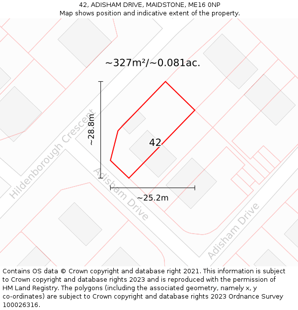 42, ADISHAM DRIVE, MAIDSTONE, ME16 0NP: Plot and title map